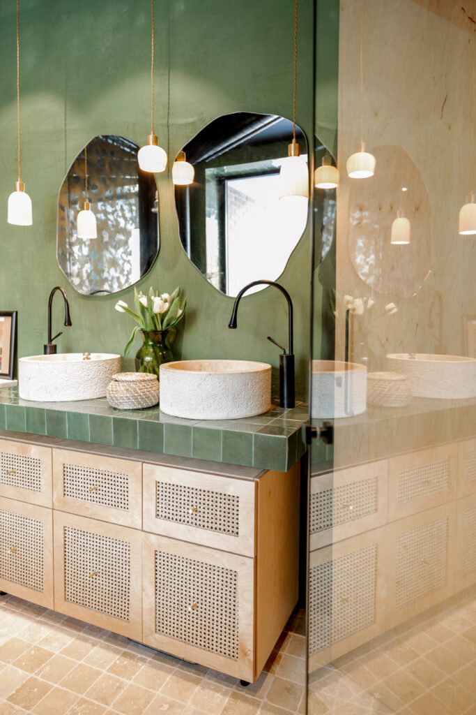 Bathroom interior in natural boho style